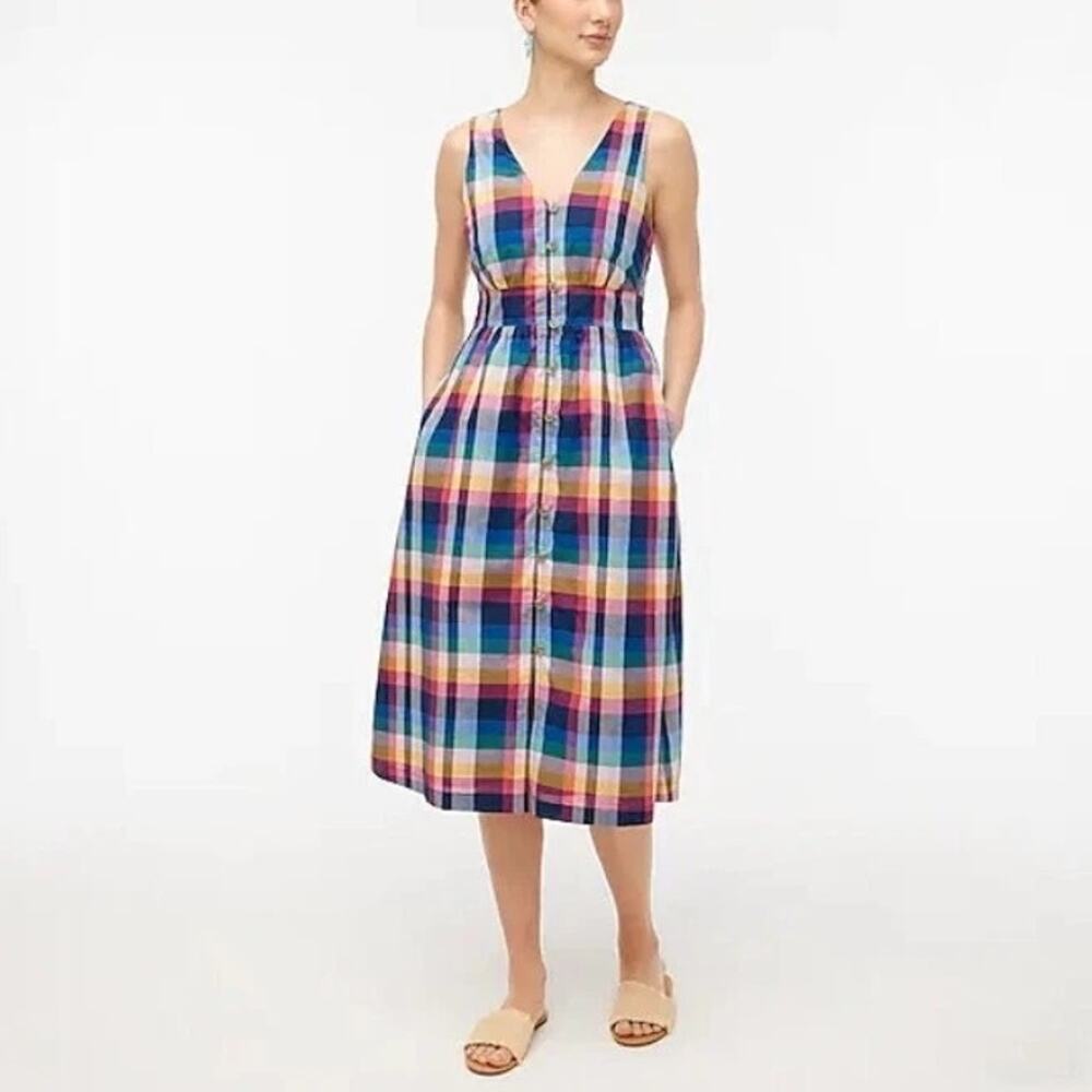 J. Crew Women's Mixed Plaid Button Up Midi Dress Multicolor Size 00 NWT
